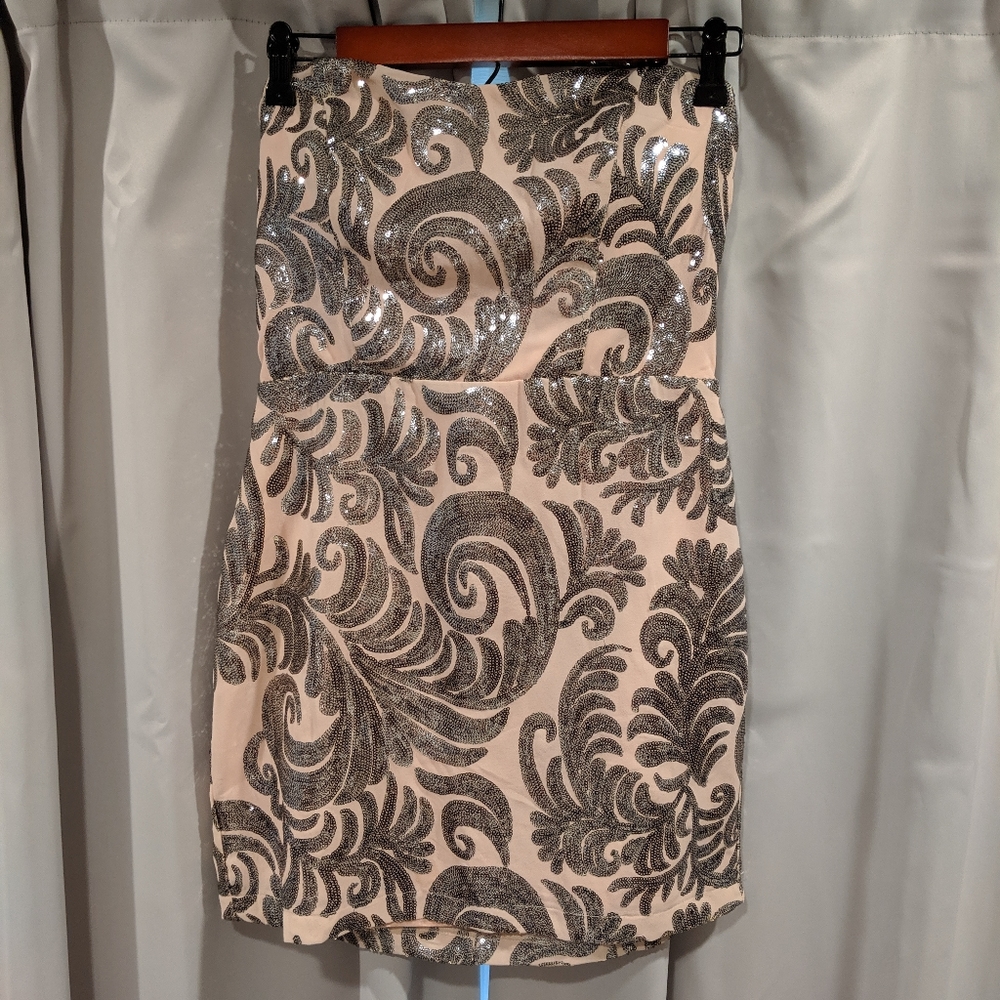 Sequin Strapless Dress - Baroque Pattern - image 2